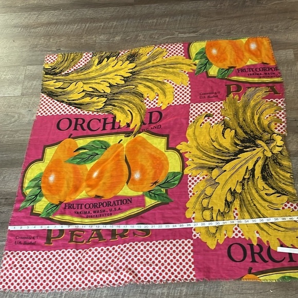 Echo Vintage Farm Orchard Produce Pear Bushel Pink Raw Edge Square Scarf - Picture 11 of 13